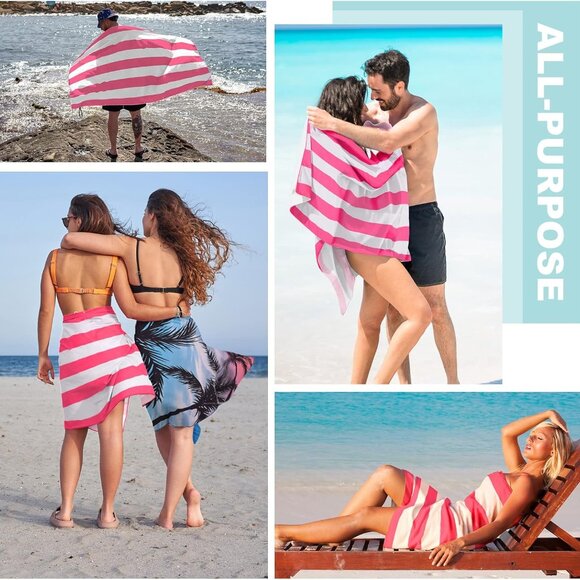 Oversize 40x70 Inch (1x1.8M) Cabana Stripe Design Microfiber Beach Towel - Picture 5 of 6